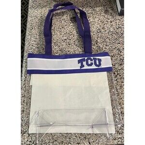 TCU Horned Frogs Plastic Stadium Bag, Clear/Purple with Zipper 10x12 (NEW)